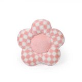 Rabbit fur pink and white checkered headrest