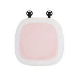 Rabbit fur with white trim and pink seat cushions in the front row