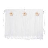 Suction cup style double-layered corn-patterned curtains, white with striped five-petal flower design, beige.