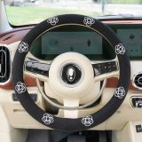 Black cotton and linen embroidered camellia steering wheel cover