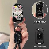 Style D [Black and Silver KT Cat Sticker] Black Cowhide Braided Rope