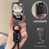 Style A [Black and Silver KT Cat Sticker] Black Cowhide Braided Rope
