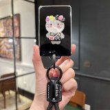 Card style [Black and silver KT cat sticker] Black cowhide woven rope