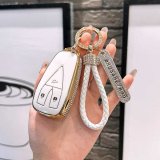 3-key ivory white + number plate + rhinestone-studded braided rope