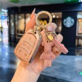 【Style A, 5 buttons】Glitter Pink + Gold Rhinestone Buckle + Pink Rhinestone Bear