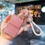 [Card] Cherry blossom pink + silver-white lucky braided rope + four-leaf clover pendant