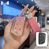 Cadillac F Smart 5-Key: Diamond Pattern Pink (Single Set + Bear Head Diamond-Studded Lanyard)