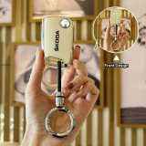 Skoda B-type folding 3-button model: Milk White (single set + round buckle)