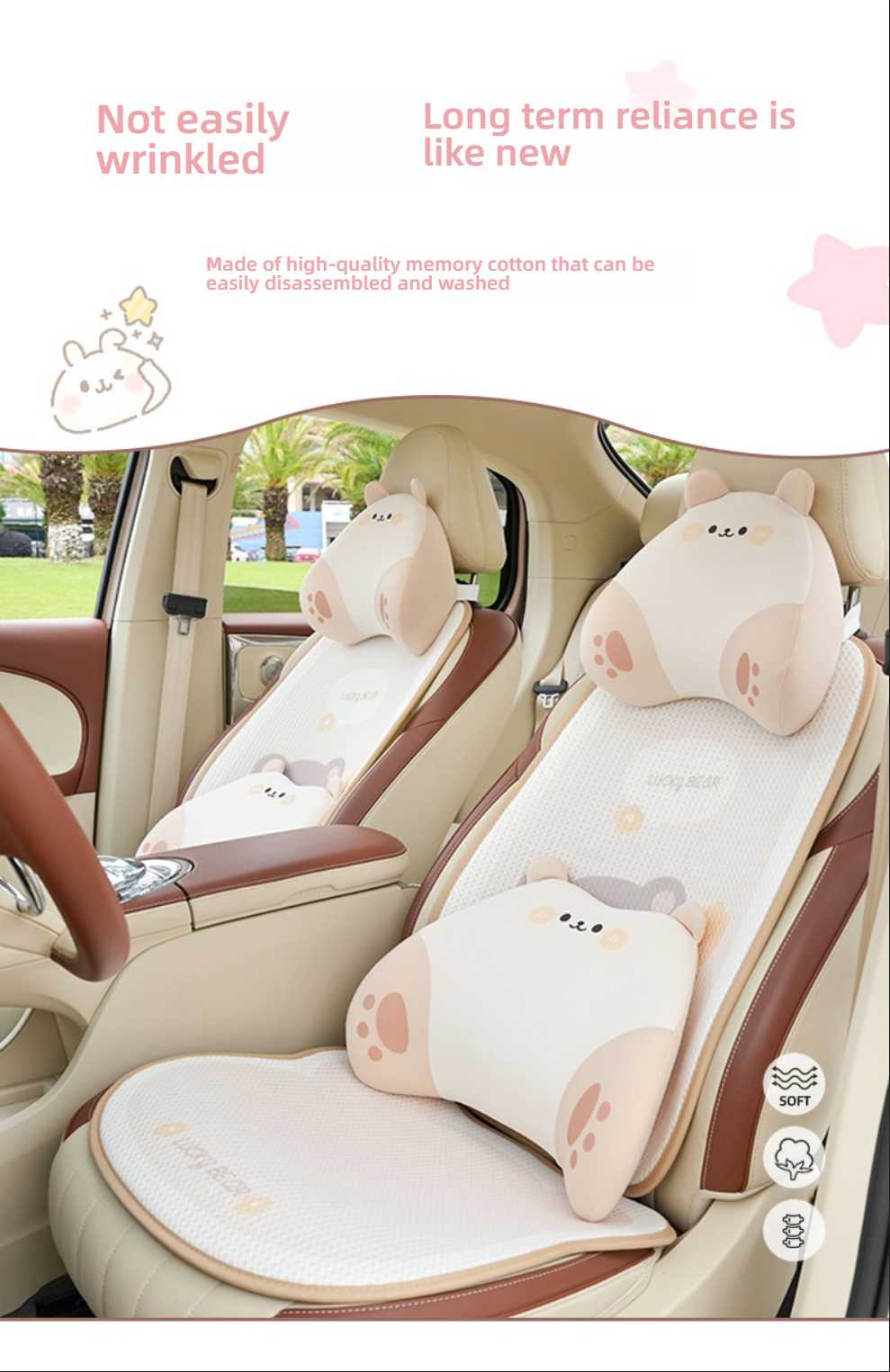 Memory Foam 3D Rabbit Car Pillow - Soft & Breathable | Wholesale & Custom - Image 4