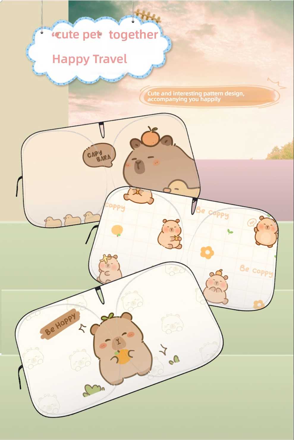 Cartoon Capybara Car Sunshade - UV Protection | Wholesale & Custom - Image 2