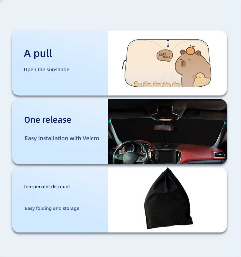 Cartoon Capybara Car Sunshade - UV Protection | Wholesale & Custom - Image 7