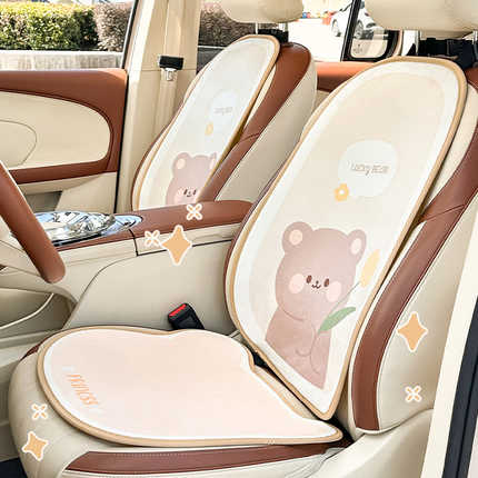 Bear-themed plush seat cushion with non-slip design, perfect for winter warmth and comfort in your car. features a cute bear ...