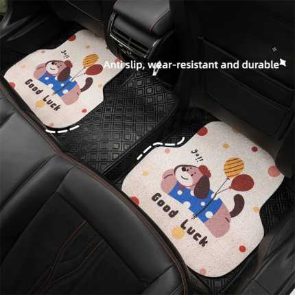 Cute cartoon car floor mats featuring a good luck dog design, anti-slip, wear-resistant, and durable for all-season use.