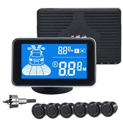 Universal intelligent reversing radar featuring a digital display with visual imaging, six sensors, and a sleek design for en...