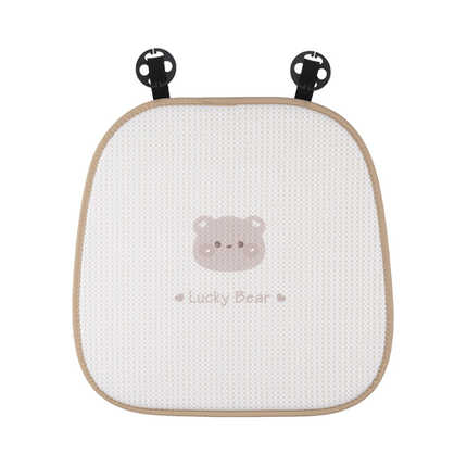Bear-themed honeycomb ice silk car cushion for summer cooling, featuring a cute lucky bear design and adjustable straps.