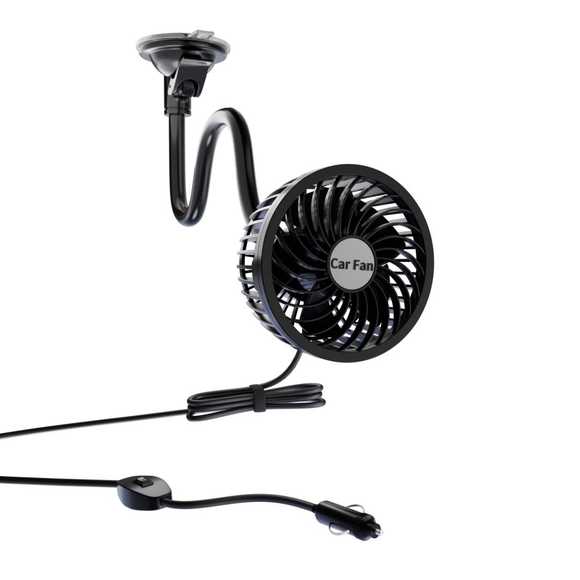 24v/12v truck fan with usb port: compact, flexible design for powerful cooling, featuring a car charger plug and adjustable a...