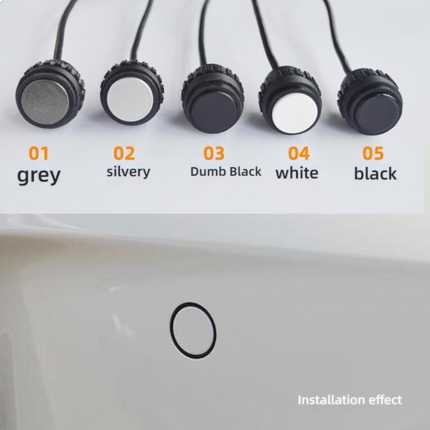 Rear parking radar with 4-probe sensor in various colors (grey, silvery, black, white) showcasing installation effect on a ve...
