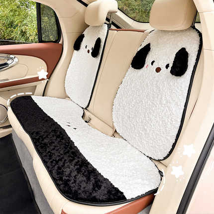 Cute cartoon puppy winter cushion with extra-thick plush cover, featuring black and white design for cozy car seat protection...