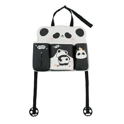 Cute panda-themed car seat back storage bag with leather trash can, featuring playful designs and convenient compartments for...
