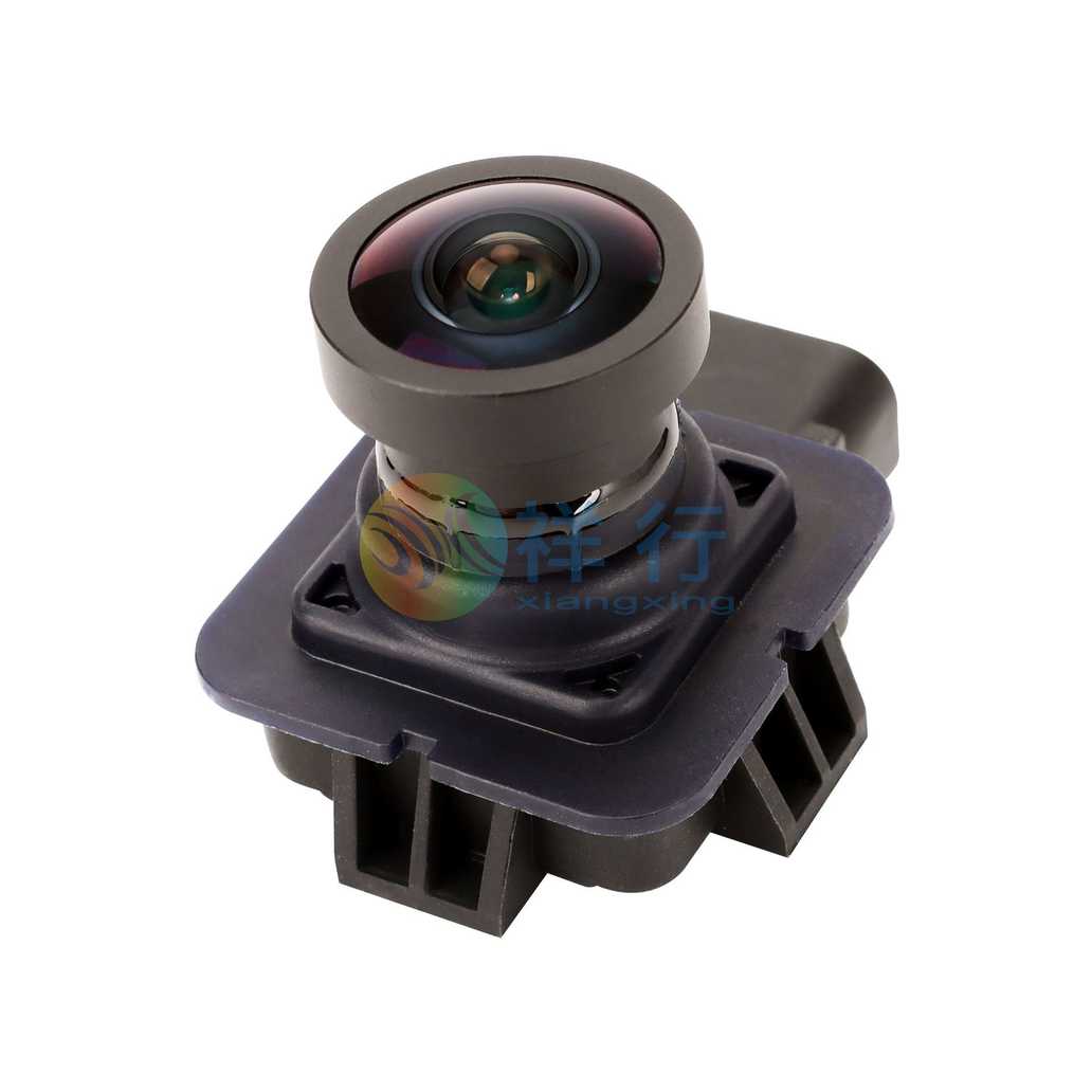 A close-up of the ed8t19g490ab hd waterproof backup camera, showcasing its sleek black design and wide-angle lens, ideal for ...