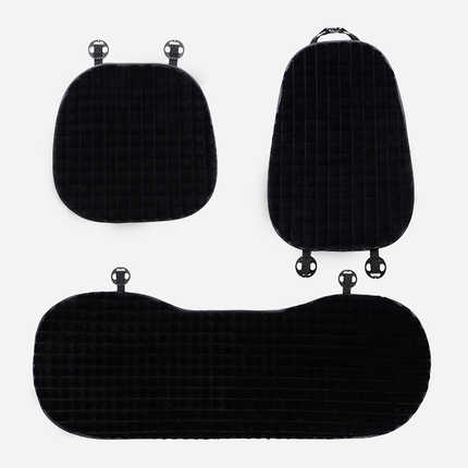 Extra-thick plush seat cushion set – non-slip winter warm, featuring a soft black fabric with secure clips for added comfort ...