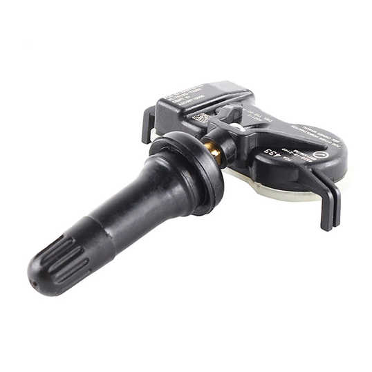 Black tpms sensor 68313387ab for jeep grand cherokee, featuring a robust design with a threaded stem and secure mounting clip...