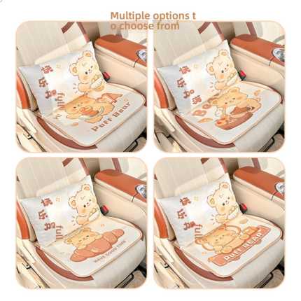 Cute puff pastry bear car seat cushion with summer cooling design, featuring adorable bear patterns and comfortable fabric fo...