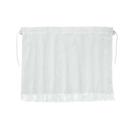 White lace car sunshade curtain for babies, offering uv and heat protection with a delicate design and adjustable ties.