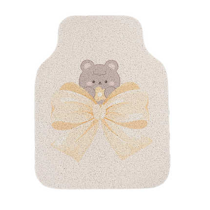 Cute bear cartoon car floor mat with a yellow bow design, non-slip and thickened for comfort and style.