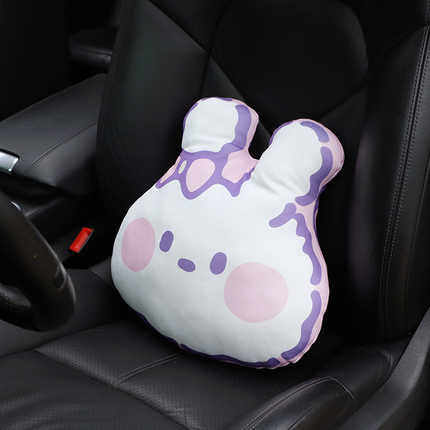 Cute bunny-shaped ice silk neck support pillow with soft pastel colors, perfect for car seat comfort.