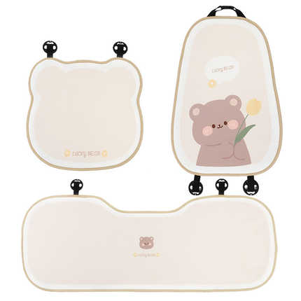 Bear-themed plush seat cushion set with non-slip backing, featuring a cute bear design and soft, warm material for winter com...