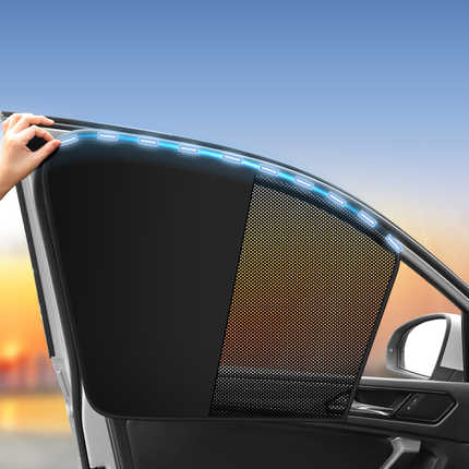 Magnetic double-pane car sunshade for side windows, featuring uv protection and a sleek design with led lights along the edge...