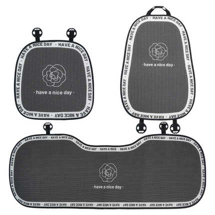 Black honeycomb camellia car cushion set with have a nice day text, featuring non-slip design and elegant floral pattern for ...