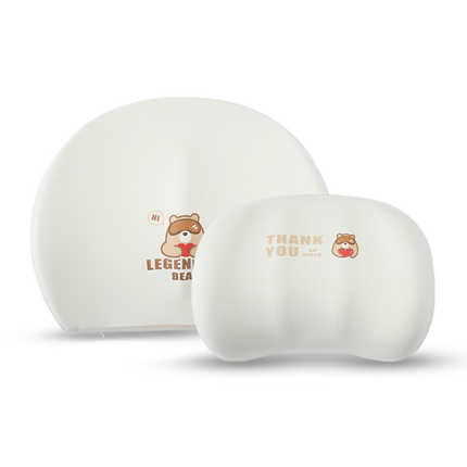White ice silk car headrest and lumbar pillow featuring a cute cartoon bear design with thank you text, perfect for comfortab...