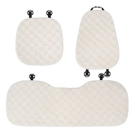 Extra thick plush seat cushion set – non-slip winter warm with checkered design and secure hooks for comfortable car seating.
