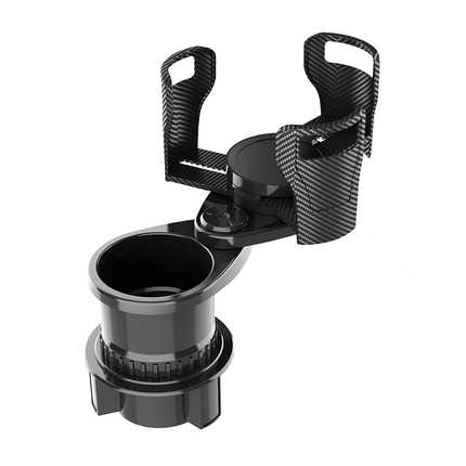 Patented multi-functional car cup holder extender with sleek black design, featuring adjustable arms and a secure base for ve...