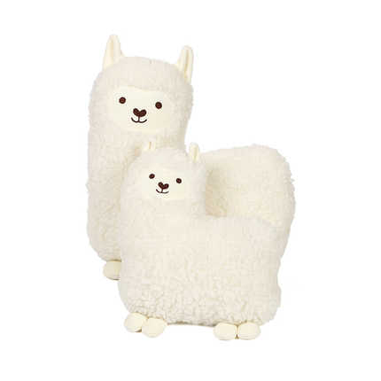 Cute white alpaca plush neck pillow designed as a winter car headrest, featuring soft texture and adorable cartoon alpaca fac...
