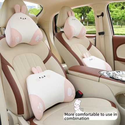 3d rabbit car headrest with ice silk memory foam pillow, featuring cute bunny design for enhanced comfort in vehicle seats.