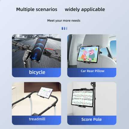 Universal rear seat phone & tablet holder: adjustable mount for bicycles, car rear pillows, treadmills, and score poles, ensu...