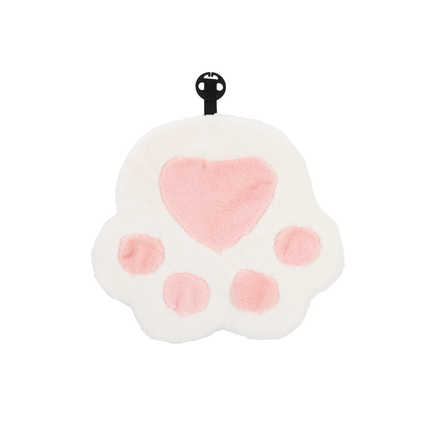 Plush white cat paw winter seat cushion with pink heart and toe pads, featuring a non-slip design for cozy comfort.