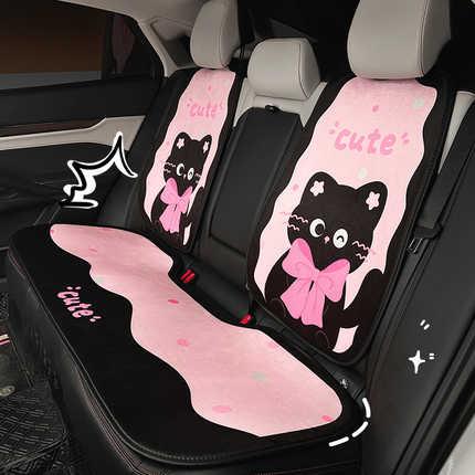 Cat-themed car seat cushion featuring adorable black cats with pink bows, soft pink and black design, perfect for adding cute...
