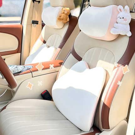 Cartoon cat car headrest & lumbar pillow - memory foam, featuring adorable plush designs for added comfort and style in your ...