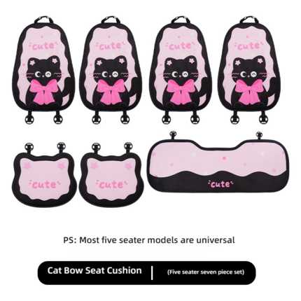 Cute Cartoon Cat Car Seat Cushion - Comfort & Non-Slip | Wholesale & Custom - Plush bow cat seat cushion 7-piece car set