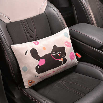 Cute Cartoon Cat Car Lumbar Pillow - Soft & Comfortable | Wholesale & Custom Logo - Air-Layer Wool Black Cat Lumbar Support (Square)
