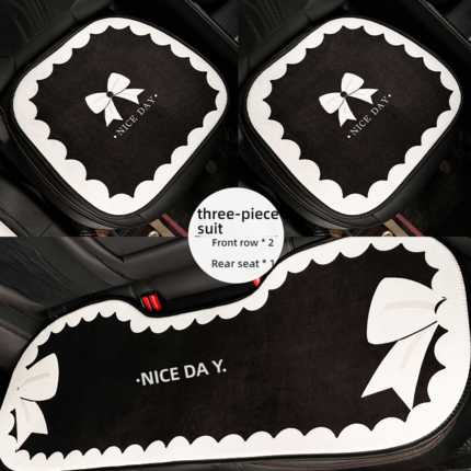 Luxury Bow Car Seat Cushion - Soft & Warm | Wholesale & Custom Logo - Chenille white-edged bow seat cushion three-piece set