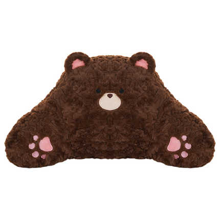 Cute Bear Car Neck Pillow - Soft & Breathable | Wholesale & Custom Logo - Rabbit fur frayed bear lumbar support, dark brown
