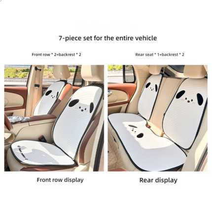 Cute Cartoon Car Headrest - Soft & Breathable | Wholesale & Custom Logo - Ice silk checkered puppy seat cushion white seven-piece set