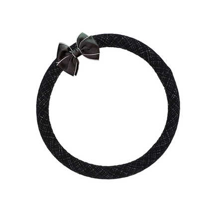 Cotton Linen Steering Wheel Cover - Soft & Breathable | Wholesale & Custom - A black steering wheel cover with a black bow.