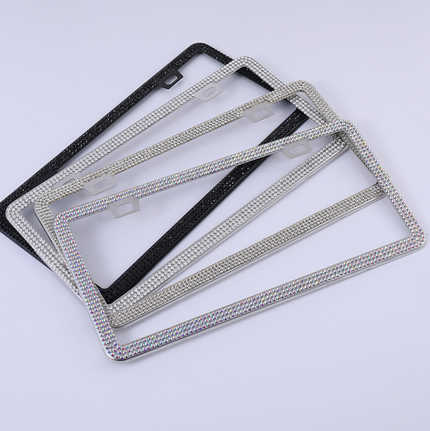 Stainless Steel License Plate Frame - Dazzling Rhinestones | Wholesale & Custom Logo - White acrylic rhinestones