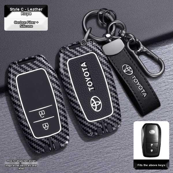 Leather and carbon fiber key cover for toyota camry 2023-2024, featuring a stylish rope design and silicone protection.